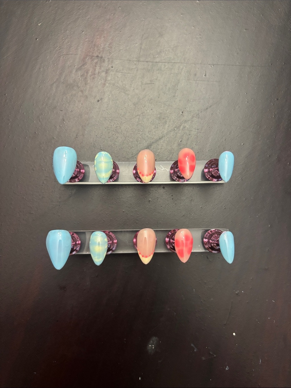 Multicolor Press-On Nail Set with Blue, Peach, Coral & Yellow Accents